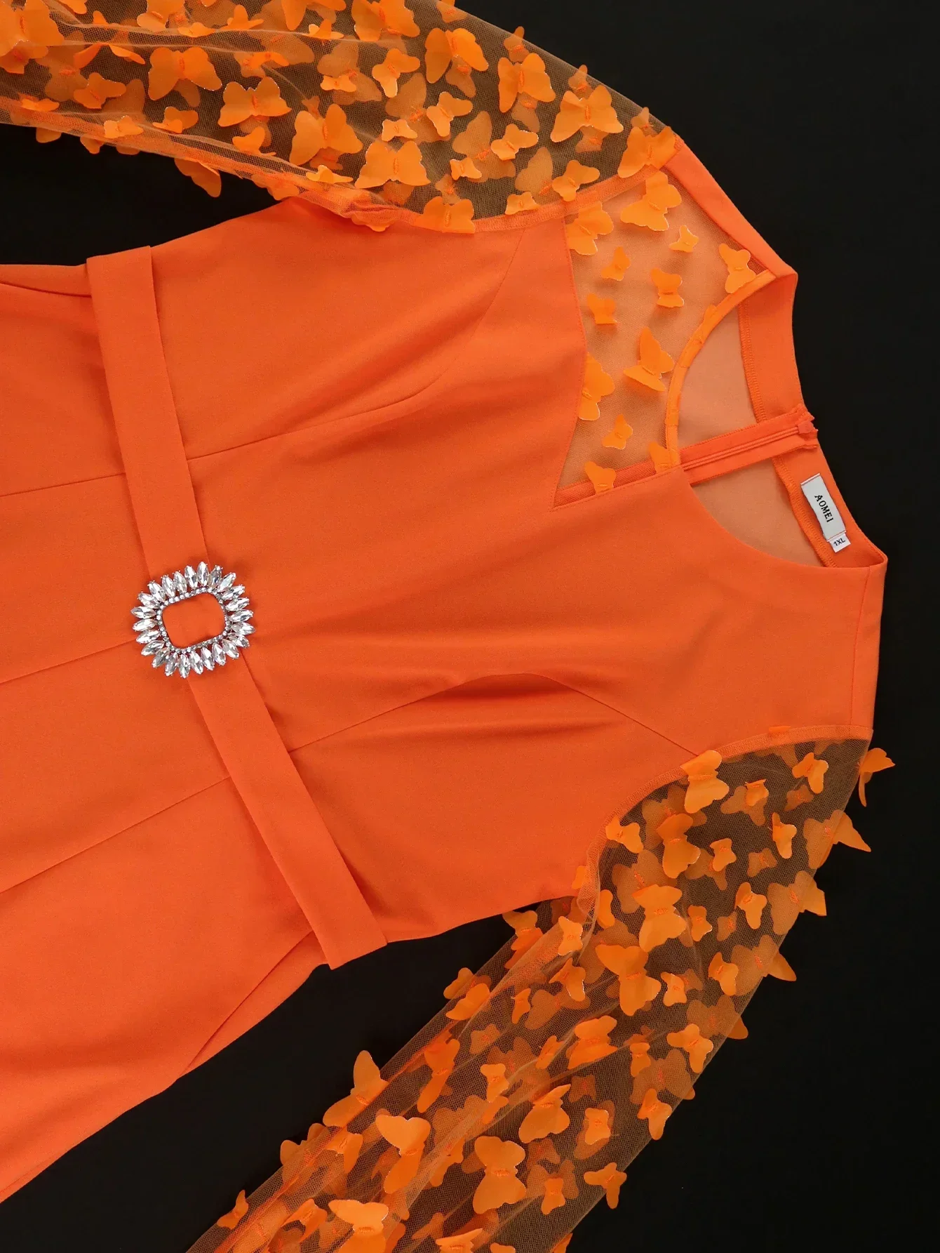 Orange Jumpsuit Patchwork Sleeves with 3D Flowers for Women Elegant Party Tie Diamond Belt One Piece African Occasion Female New