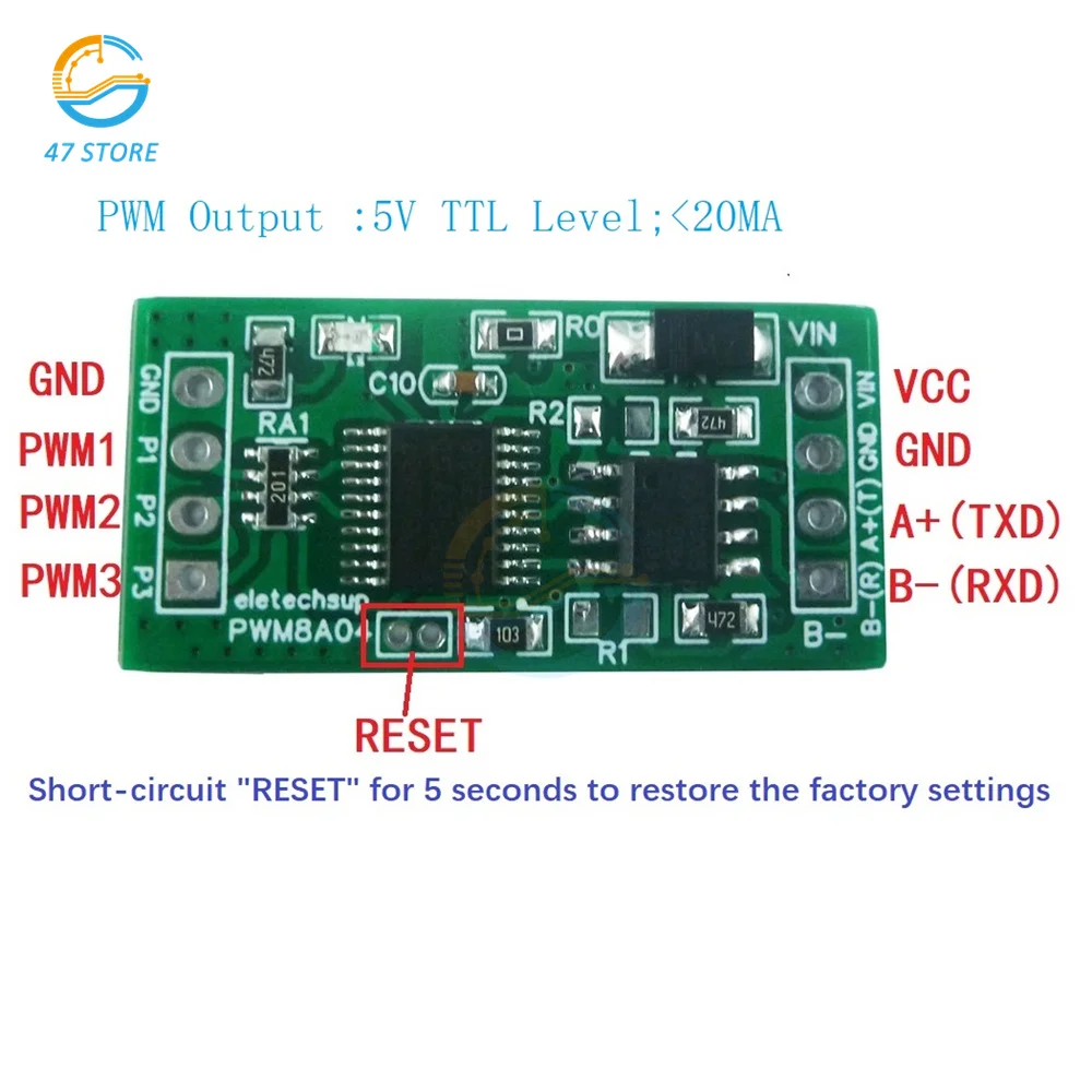 RS485 5V 12V 3Ch 1Hz-20kHz Duty Cycle Frequency Adjustable PWM Square Wave Pulse Generator UART RS232 RS485 Bus Modbus RTU Board