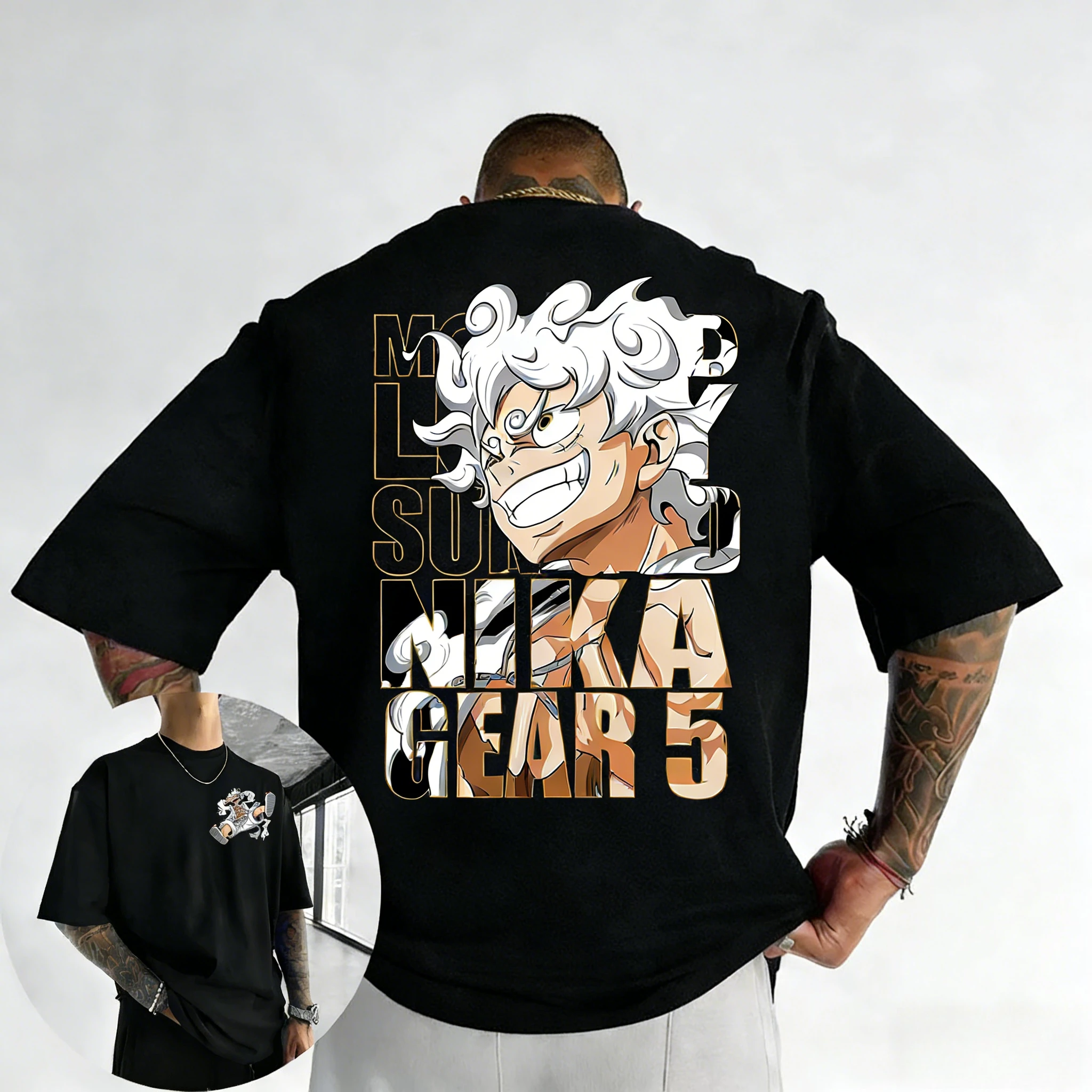 

ONE PIECE Men's Summer Cotton T-shirt 2026 New Gear 5 Luffy Anime Printed Street Trendy Loose Casual Y2K Parent Child Top