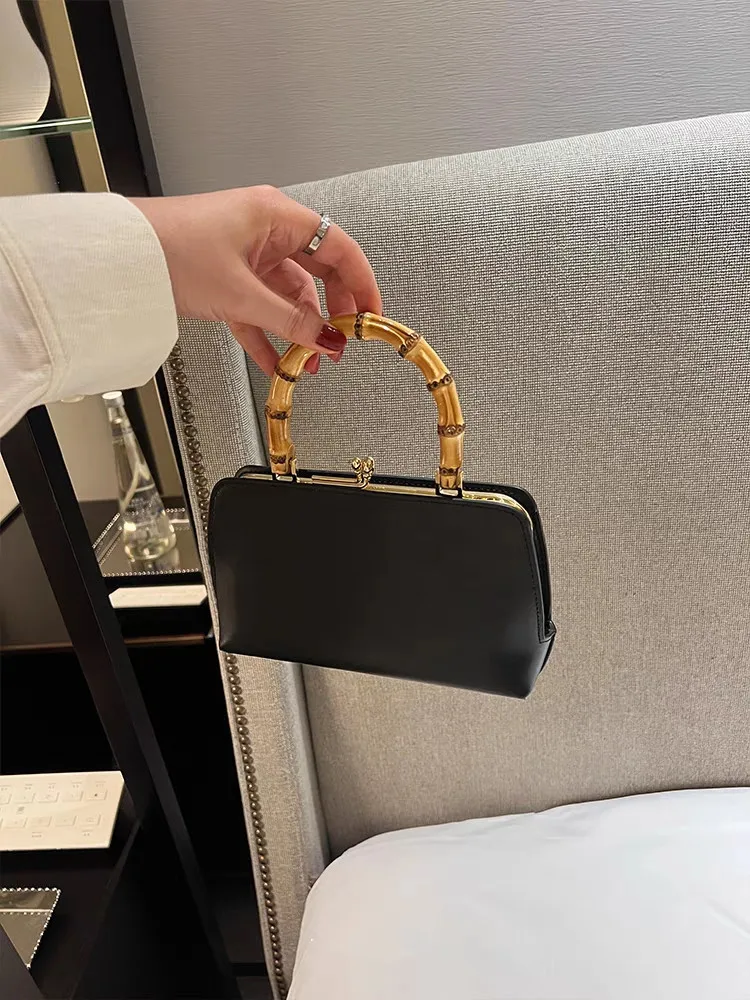 

Black Fashion Retro Simple Clip Bag\Handbag Women Genuine Leather lady Tote Shoulder Messenger Phone Bag