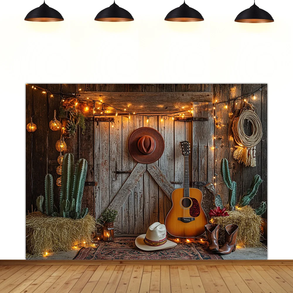 

cowboy farm background guitar board straw farm cactus ox head Photography booth decoration take pictures backdrop