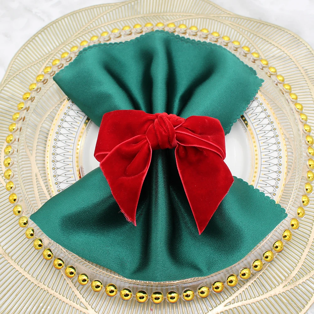 12Pcs Handmade Velvet Bowknot Napkin Rings Holder for Christmas Wedding Thanksgiving Dinner Banquet Table Decor HWW57