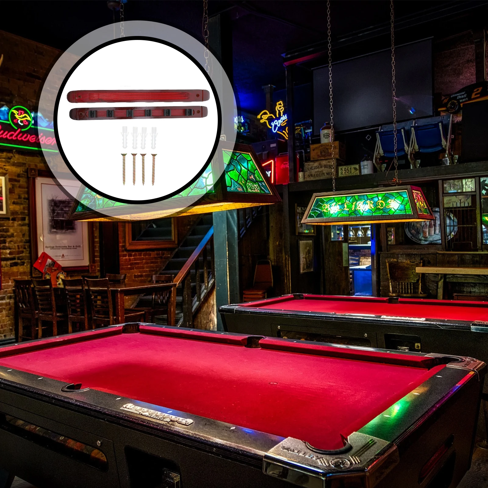 

1 set Wooden Billiard Rack Pool Stick Holder Wall-mounted Six Holes Cue Storage Display Stand Practical Household Accessories