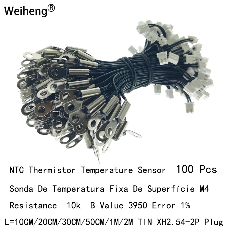 

100Pcs 10K B3950 NTC Thermistor Temperature Sensor Surface Mount Line Ear 4MM Length 10CM 20CM 30CM 1M 2M TIN XH2.54 Plug