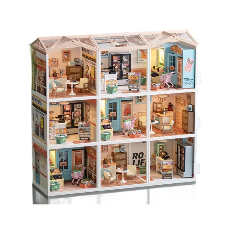 DIY Dollhouse Kit, Mini 3D House Kit with Grid Space Design, Handcraft Miniature Scene Model Toy