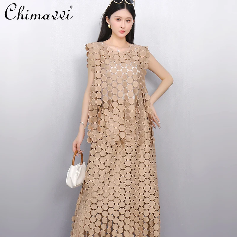 

Sexy Women's Skirt Set 2025 Summer Clothes New Women's Loose Large Size Hollow Lace Top Skirt Two-piece Temperament Outfits
