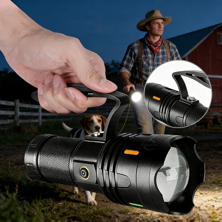 عالية الطاقة سبيكة مصباح يدوي دورية يده مصباح يدوي 10000mAH قابلة للشحن البحث الشعلة لدورية البحث الإضاءة في حالات الطوارئ