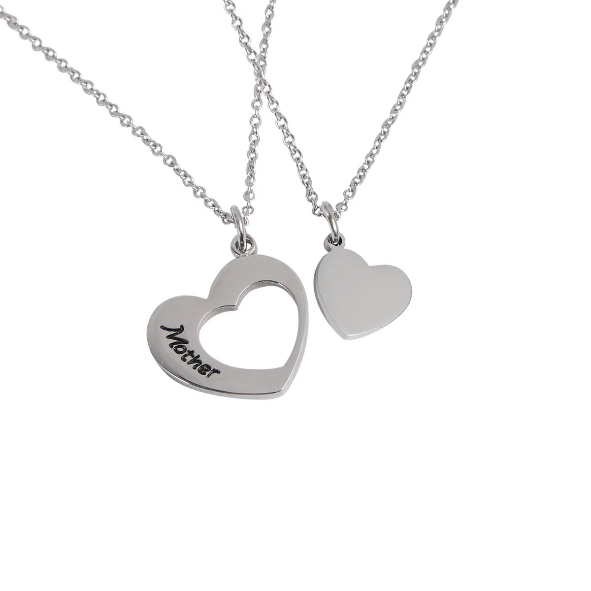 

2pcs Heart Pendant Necklace Stainless Steel Lettering Daughter Mother Gift Durable Lightweight Party Festival Occasion Family