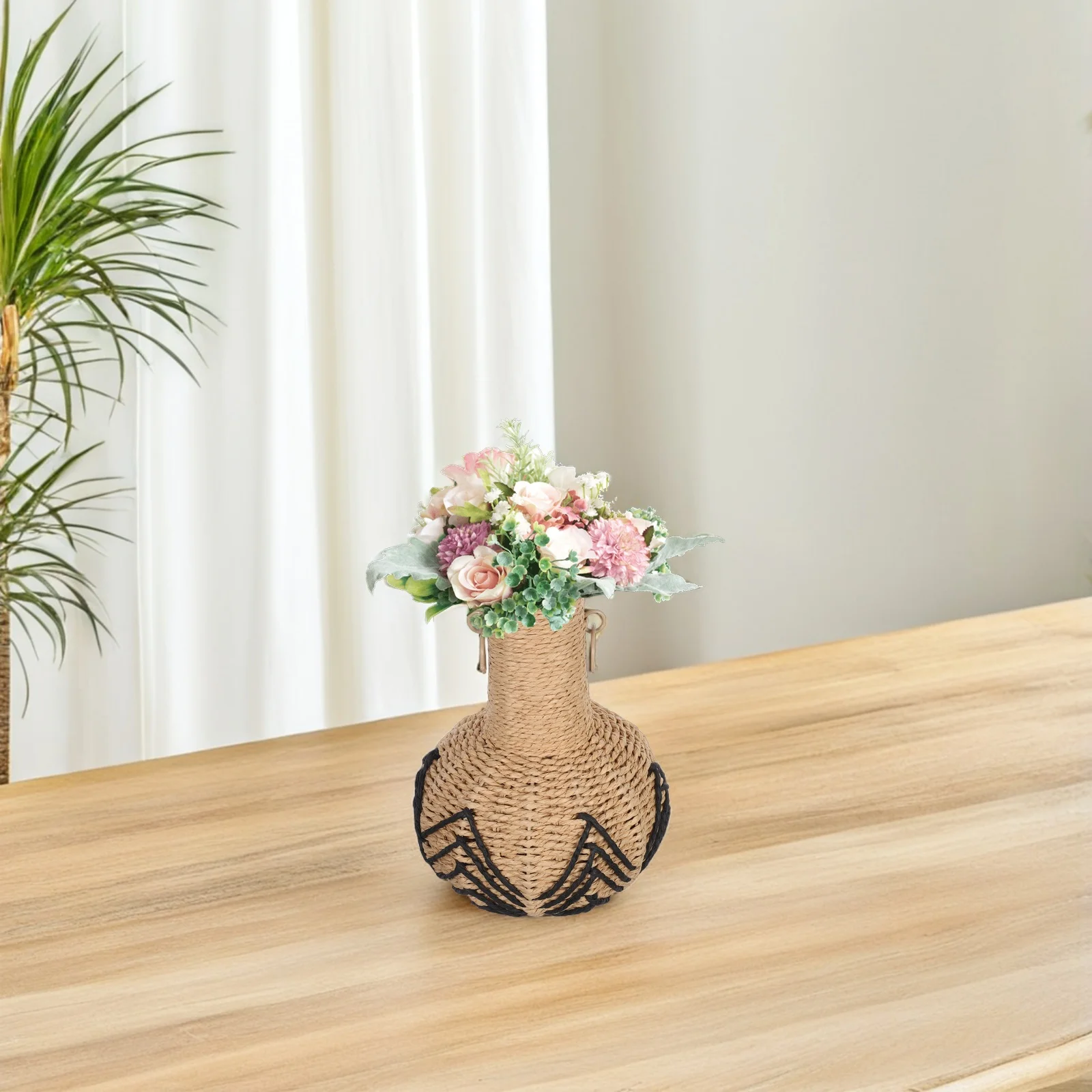 

Handwoven Paper Rope Vase Rustic Farmhouse Floral Holder for Dried Artificial Flowers Decorative Plant Basket Boho Home Wedding