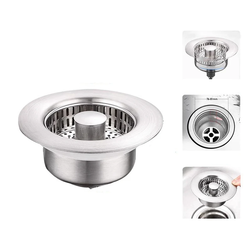 Stainless Steel Sink Drainer Anti-Clogging Basket Water Filter Sink Filter Basket Anti-Bounce Anti-Clogging Sink Filter