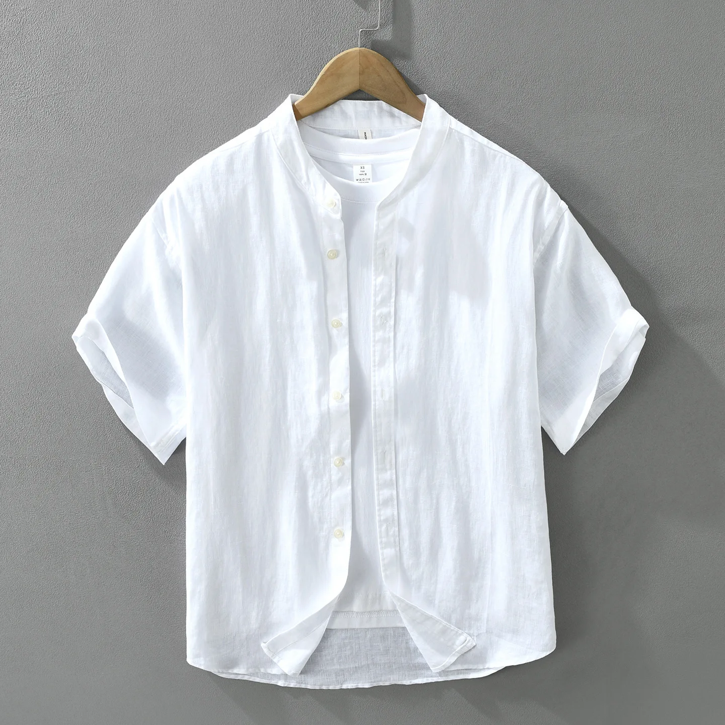 

Men's Casual Linen Shirt Short Sleeve Thin Breathable Summer Loose Full Linen Stand Collar Lightweight Comfortable Sun Protec...