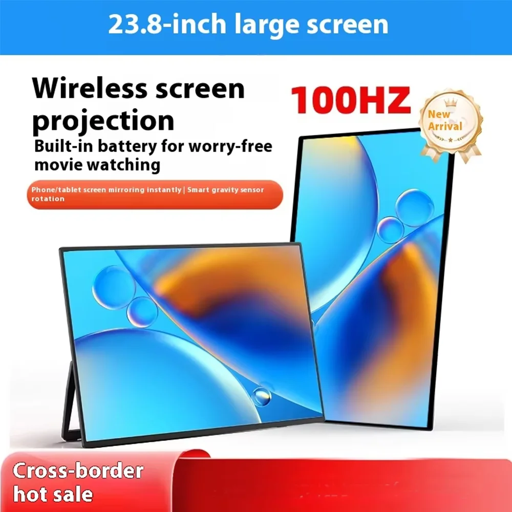 23.8 Inch Portable Wireless IPS Screen Projection Monitor 100HZ USB HD Screen Compatible Mobile Phones/Computers for Host