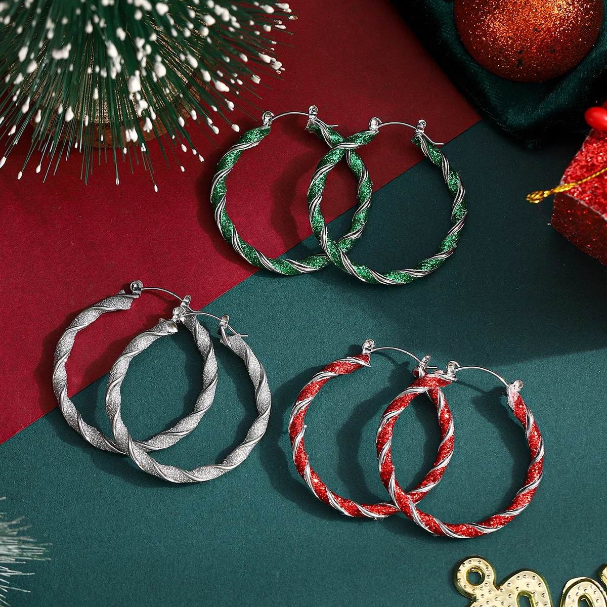 ROXI Christmas Twists texture Design Cirlcle Hoop Earrings for Women Girls 6 Piece Set Fashion 40mm Huggie Earring Jewelry Gift