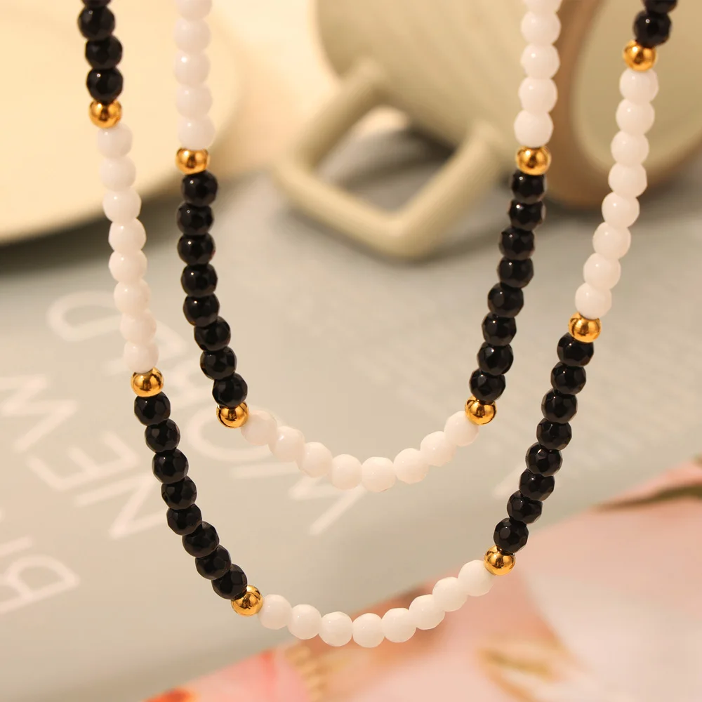 Nivora Natural Stone Beads Chain Necklace For Women Stainless Steel Tiger's Eye Stone Colorful Agate Women Neck Choker Jewelry