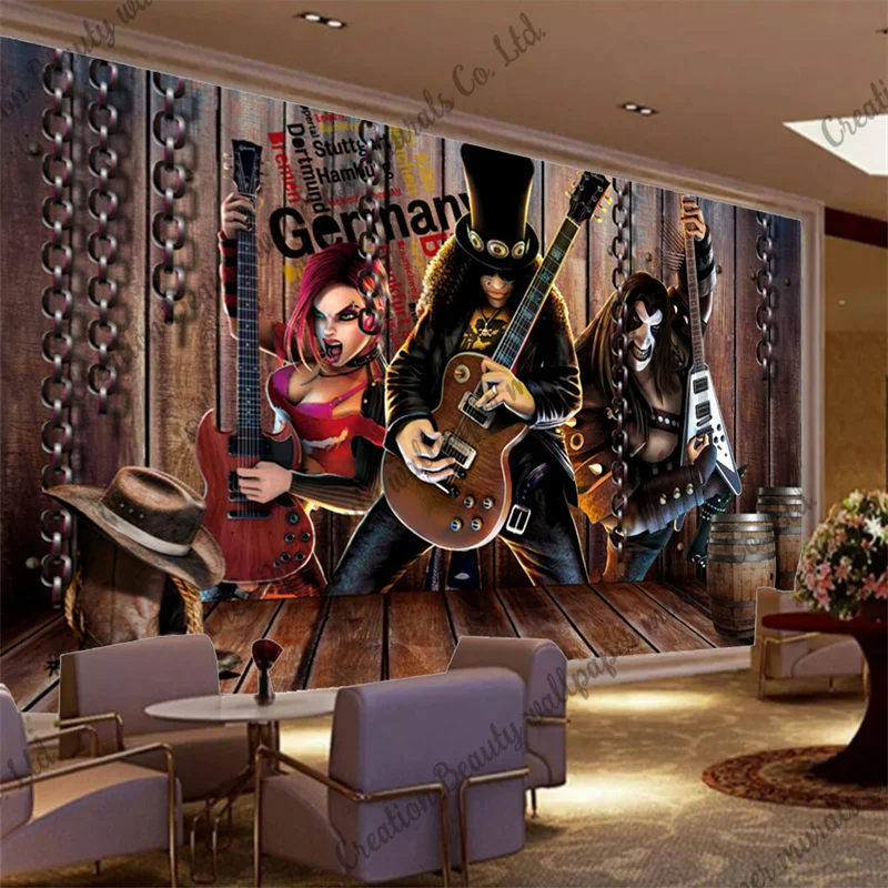 

Vintage Nostalgic Rock Figure Barrel Wallpaper Industrial Decor Mural Restaurant Bar KTV Club Background Wall Papel De Parede