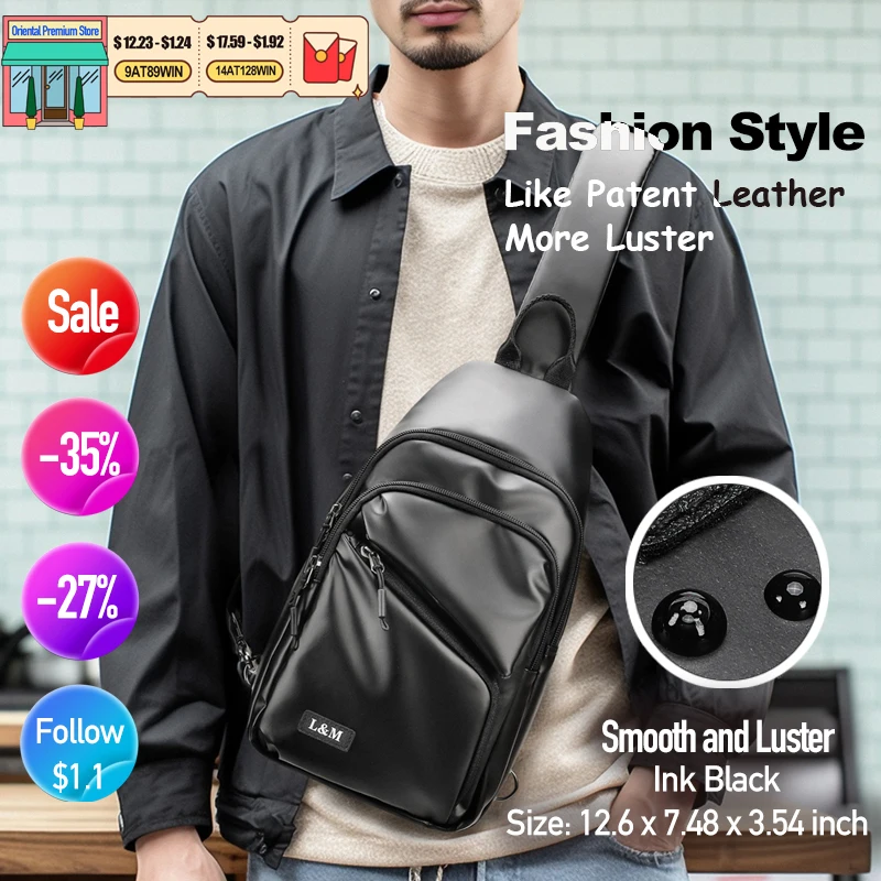 Male Sling Bag Waterproof, Brand L&M Men's Shoulder Bags Lightweight, High-quality Chest Packet, Causal Style Cross Backpack