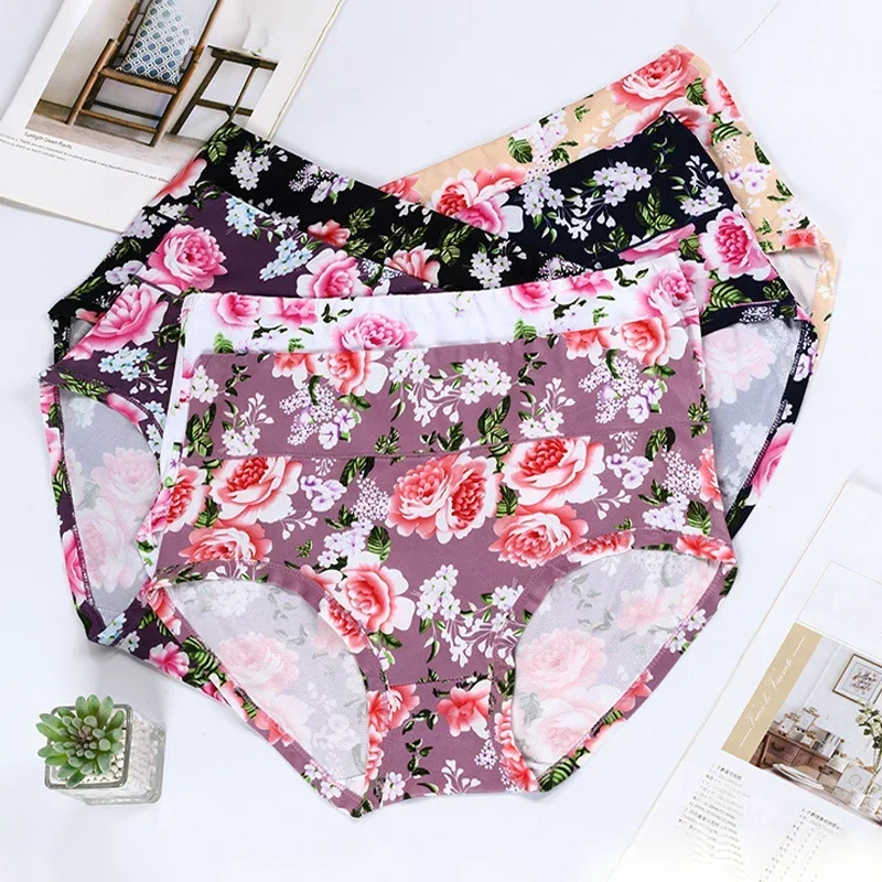 New Bamboo Fiber Underwear Large Size Women Panties Female Ladies Floral Briefs High Waist Plus Underpants Sexy Lingerie 5XL