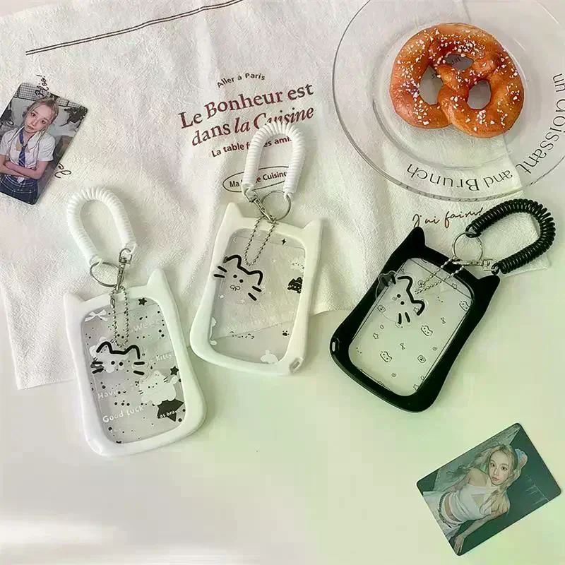 

Держатель для фотокарт с милым котом и эластичной веревкой, держатель для карт, идол, дисплей для хранения фотографий, защитная подвеска, сумка, декор, брелок, подарки