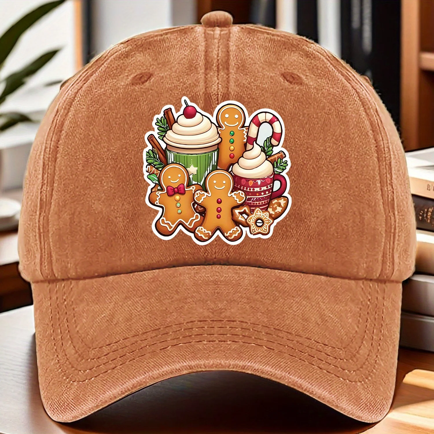 A Gingerbread for Man Christmas Sticker Fun themed Pattern-printed Baseball Cap Available in Multiple Colors