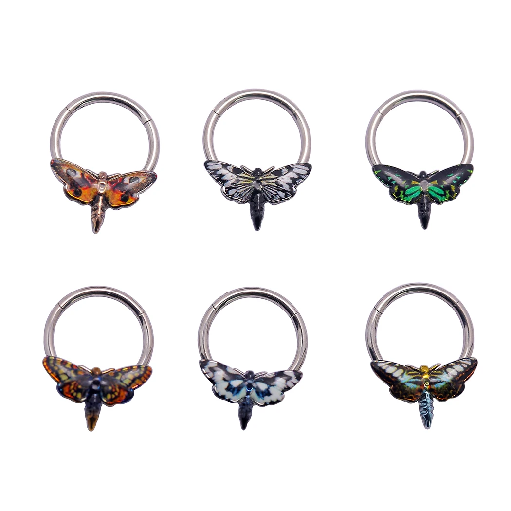 JHJT 16G Moth Nose Piercing Septum Nose Ring Stainless Steel Women Men Nostril Body Jewelry