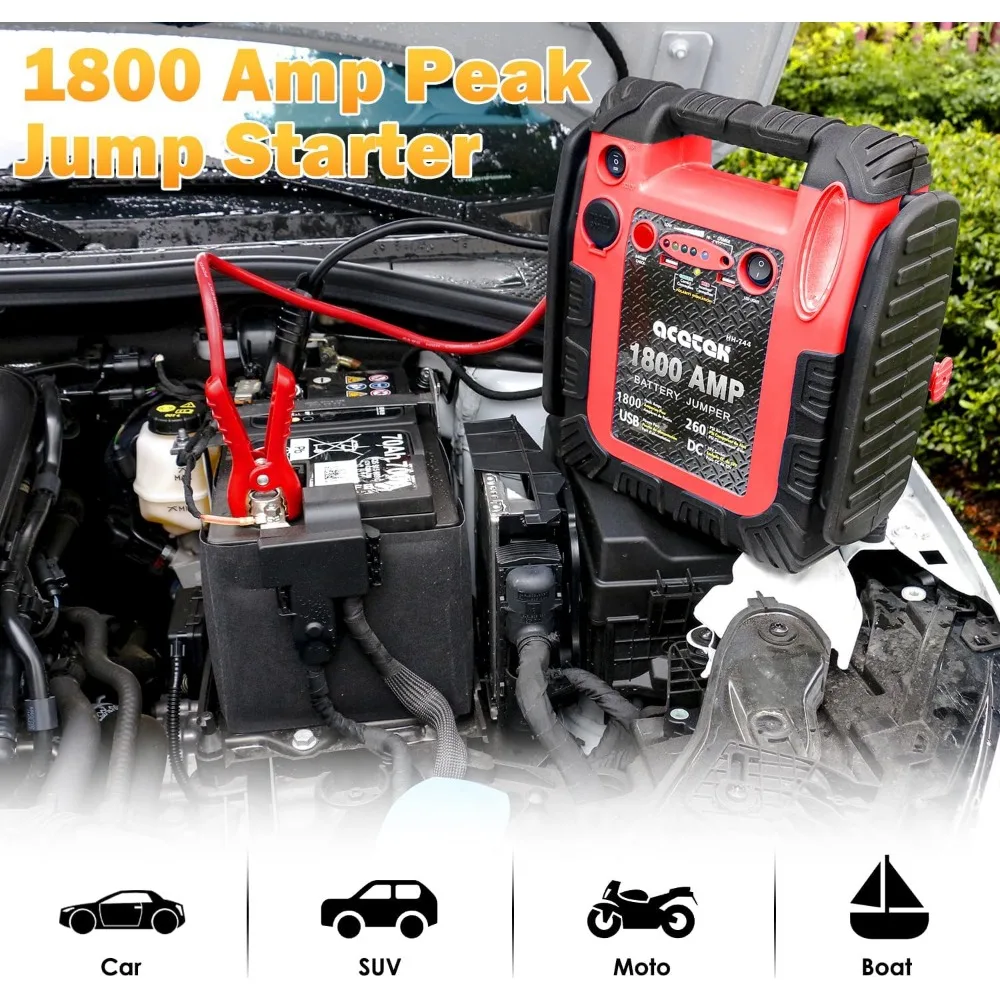 1800 Amp Jump Starter with Air Compressor, acetek Car Battery Jump Starter 260 PSI Tire Inflator, 20000mAh 12V Auto Lead-Acid Ba