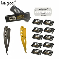 MATGICOL Professional Straight Razor Handle for Men | Stainless Steel Barber Shaving Tool | Salon & Beard Grooming Accessory