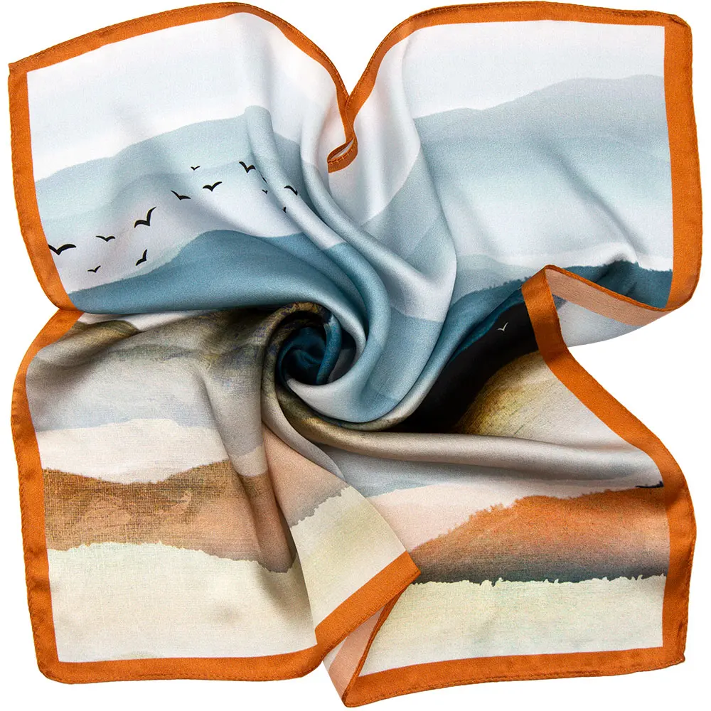 53cm 100% Pure Silk Bandana Women Hair Scarf Mountains Female Headband Natural Silk Square Neckerchief Handkerchief  Lady Gift