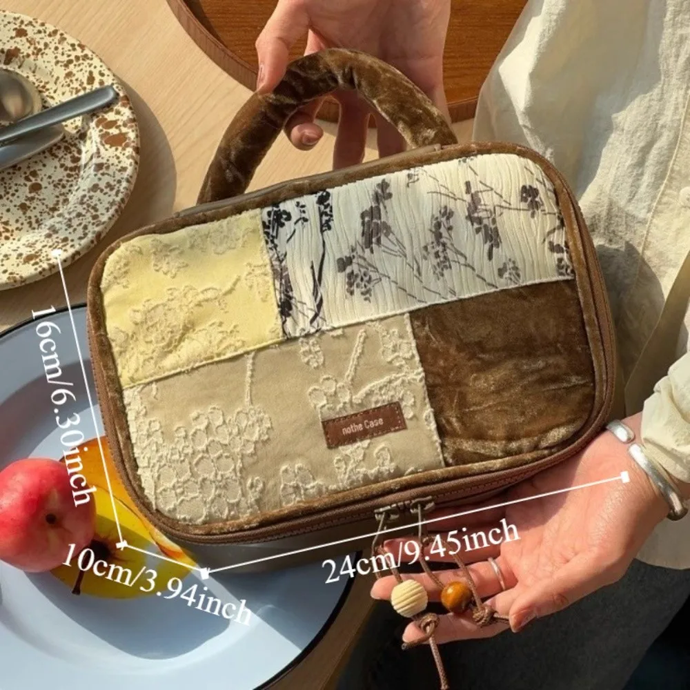 Flor jacquard tecer saco de maquiagem couro do plutônio portátil caixa de armazenamento de produtos de cuidados com a pele multifuncional artístico portátil caso de maquiagem