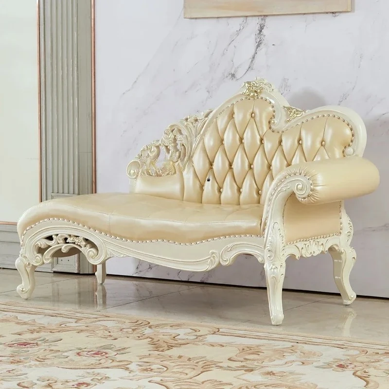 

A44 European beauty recliner bedroom leisure sofa single chaise longue leather solid wood