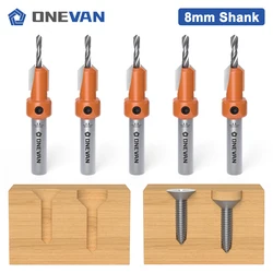 ONEVAN-Hss Brocas Rebaixadoras, 8mm Haste, Extrator De Parafuso, Router Bit, Fresa De Madeira para Madeira