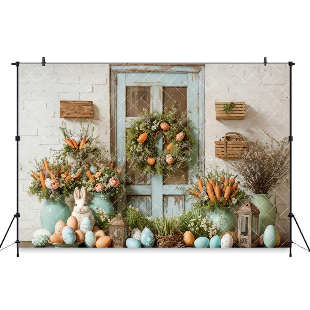 Easter Egg Rustic Barn Door Background Kids Child Photocall Decors Adult Baby Props Wreath Floral Photography Studio Backdrop
