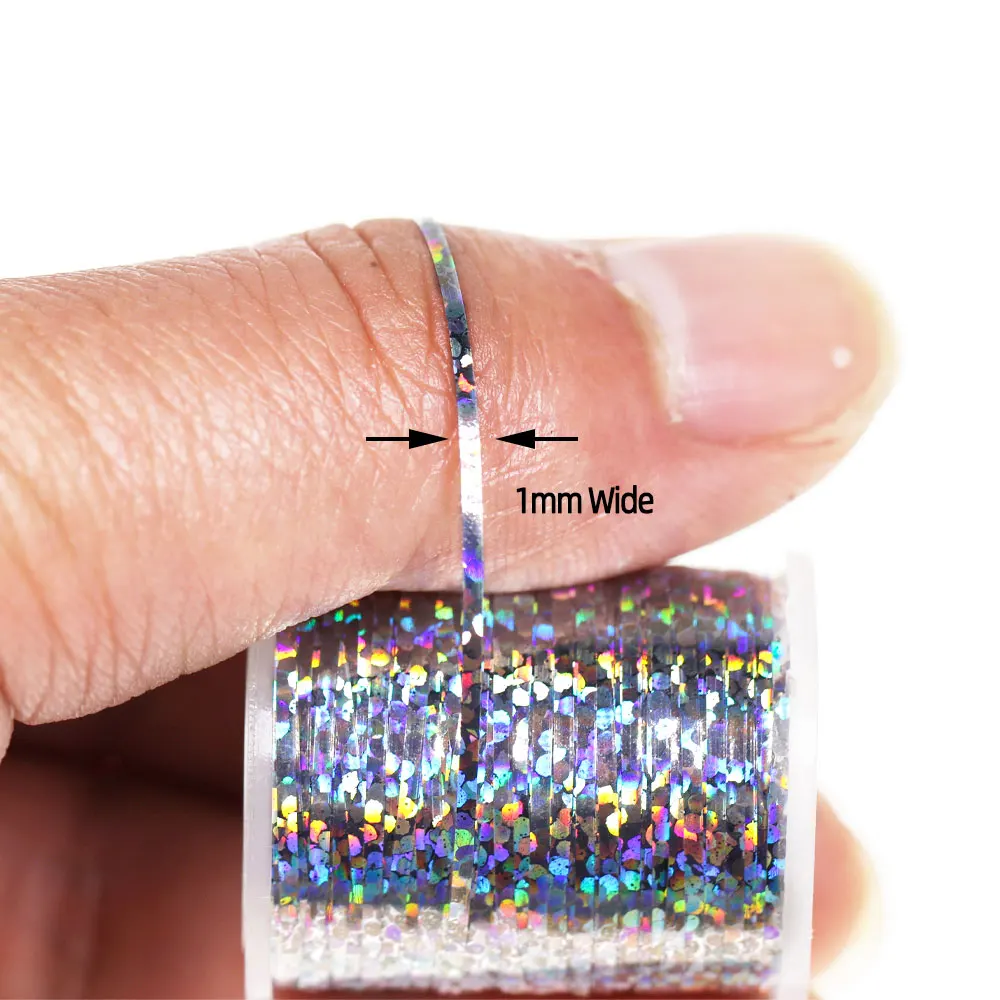 1PC 1mm szeroki płaski Mylar Tinsel holograficzny Flashabou Tinsel materiał do wiązania much dla Streamer Flashback nimfy Midges pstrąg Fishin — zdjęcie 4