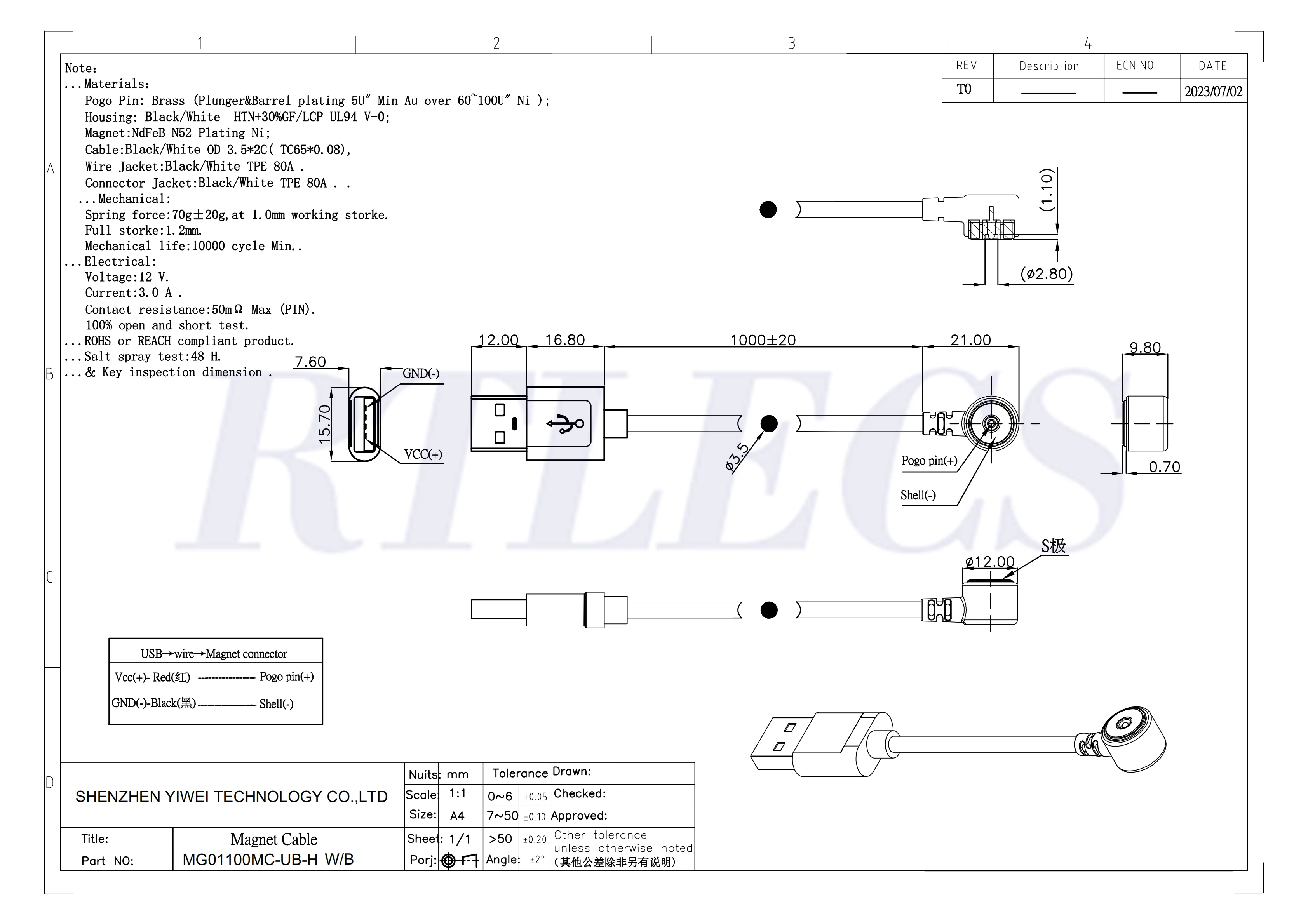 12V3A Rotierendes magnetisches Ladekabel Männlich Weiblich Gewinde M8 M12 Pogo Pin Stecker Adapter USB A Typ Power Charge Solution – Detail 13
