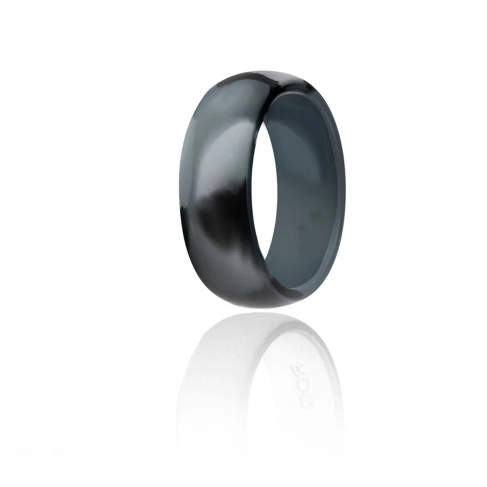 4Pcs Silicone Wedding Bands Flexible Sports Rings Waterproof Gym Swim Dive Size 9 Camo Grey Black Dark Grey Silver