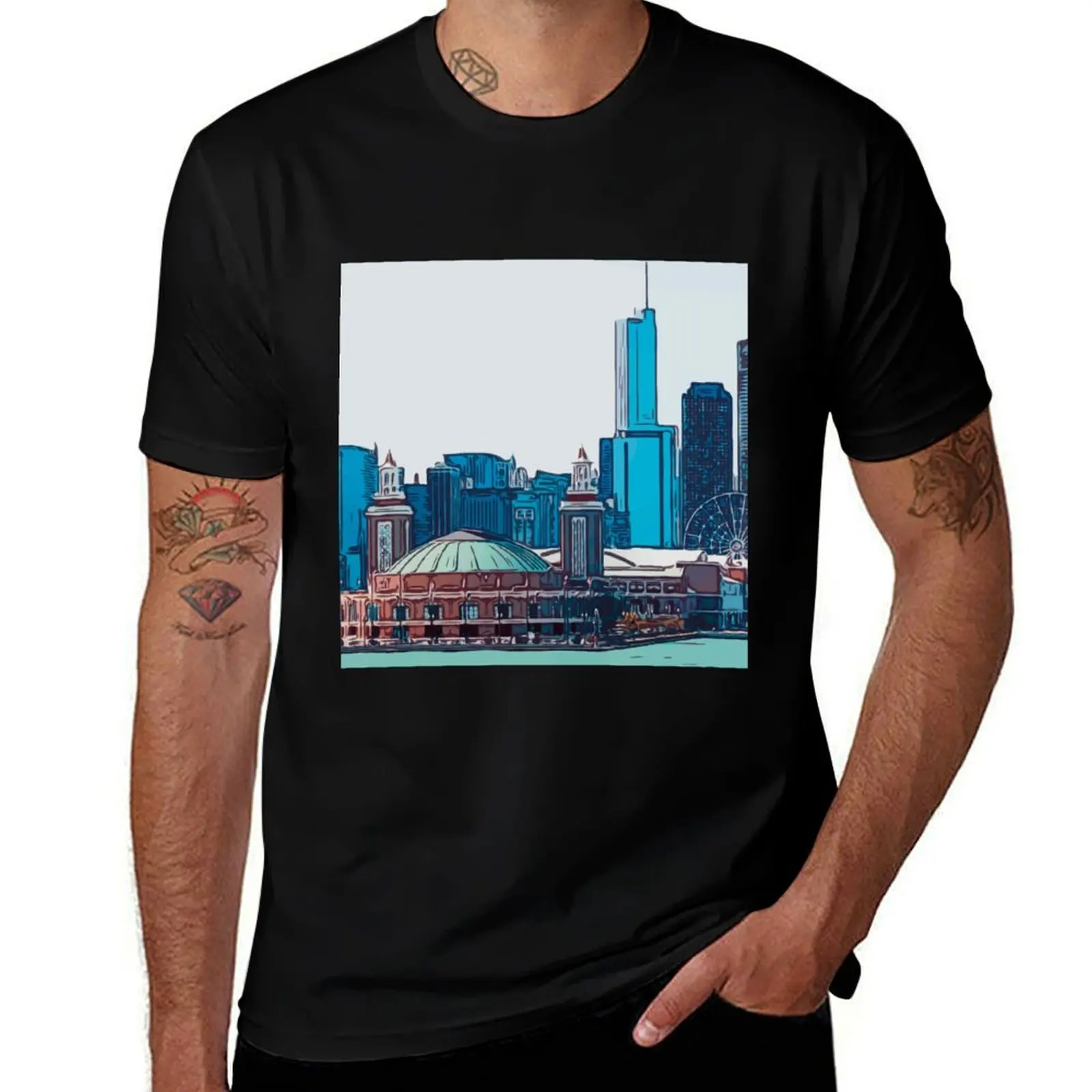 

Navy Re-Colered Noir Pier Chicago Illinois T-Shirt Work Wear Breathable Tee