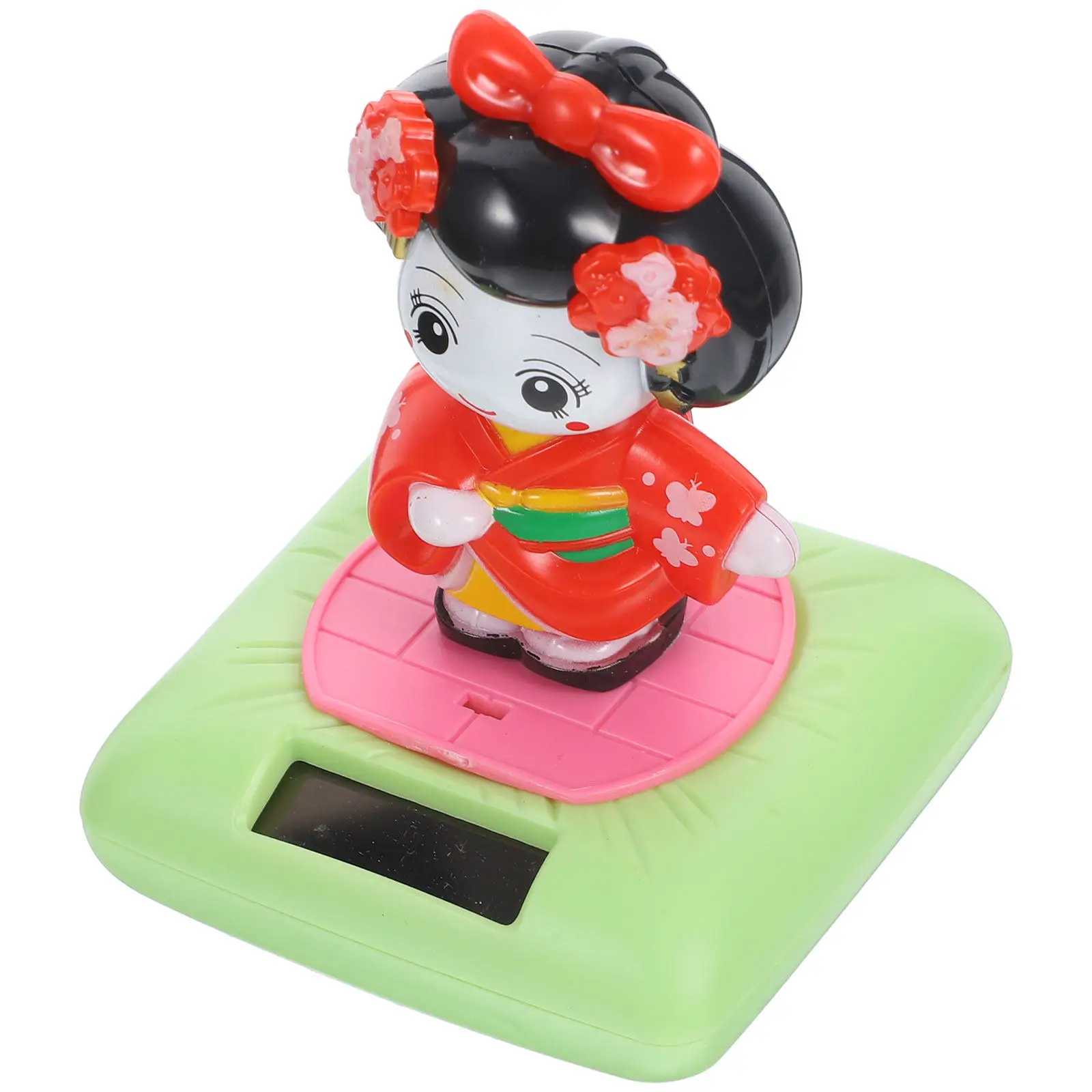 

Solar Powered Nodding Kimono Decoration Shaking Head Car Desktop Ornament Small Plastic Vibrant Cartoon Style Interior Decor