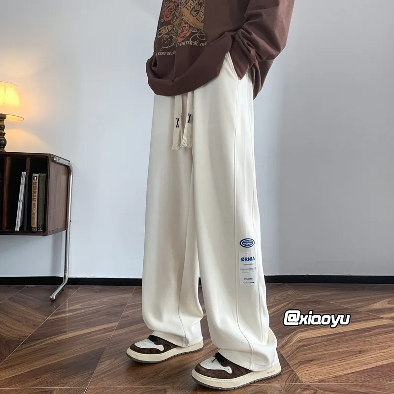 

Мужские американские хип-хоп брюки с широкими штанинами, повседневные свободные спортивные штаны, весенне-осенние утепленные прямые длинные брюки