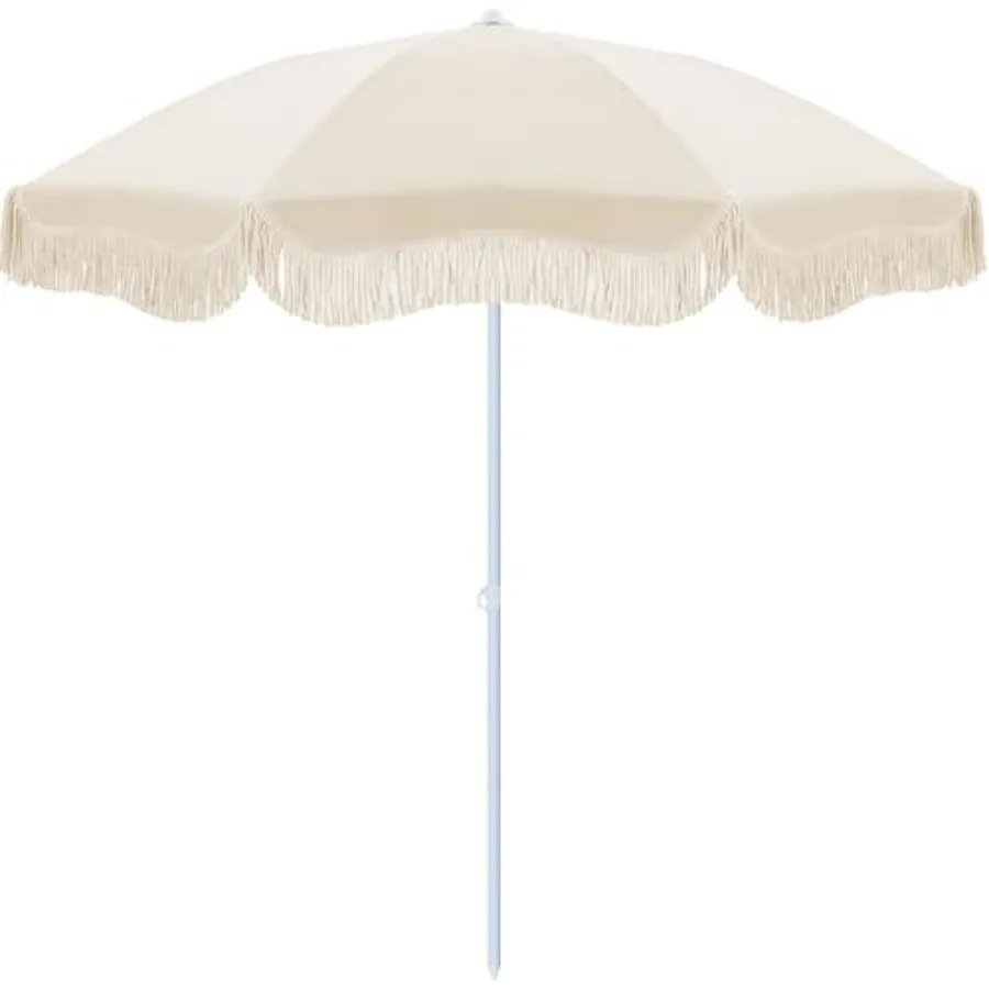 Sombrilla de Patio de 6.5 pies con Flecos, UPF 50+ UV, Sombrilla de Playa Boho para Exteriores con Bolsa de Transporte, Protección UV con Borlas