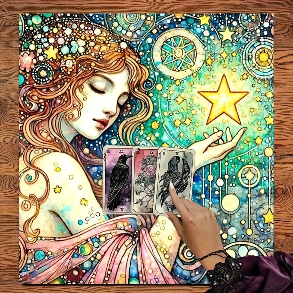 50/75cm Tarot Tablecloth Digital Print Stars Cosmos Elegant Female Design Astrological Theme Polyester Fabric Multiple Sizes