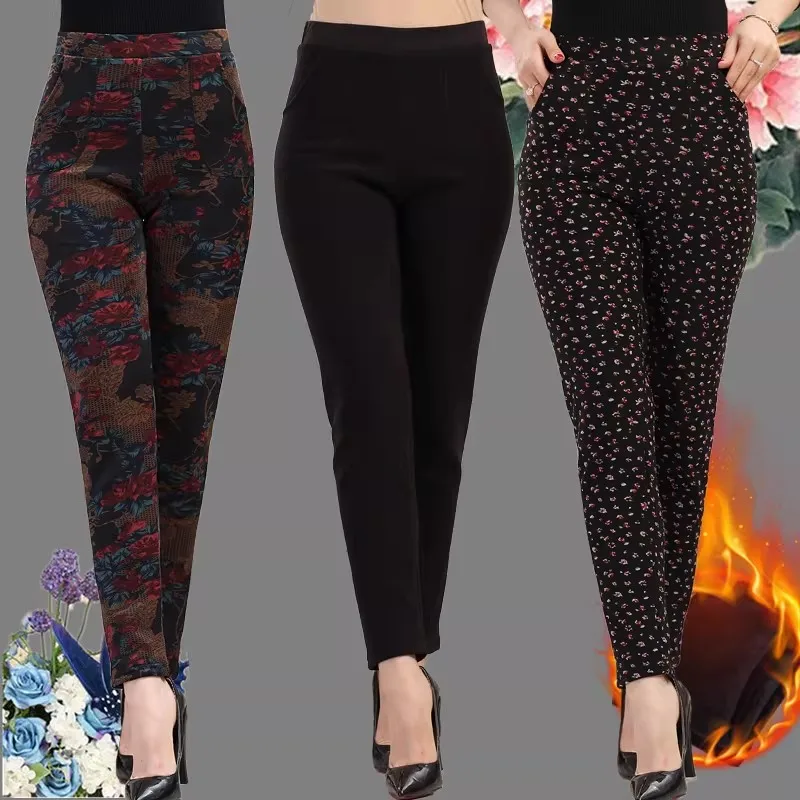 YAVO SOSO  Autumn Winter Style Plus Velvet Warm leggings Women Plus size XXXL Printing Flowers 20 Colors thick women\'s pants