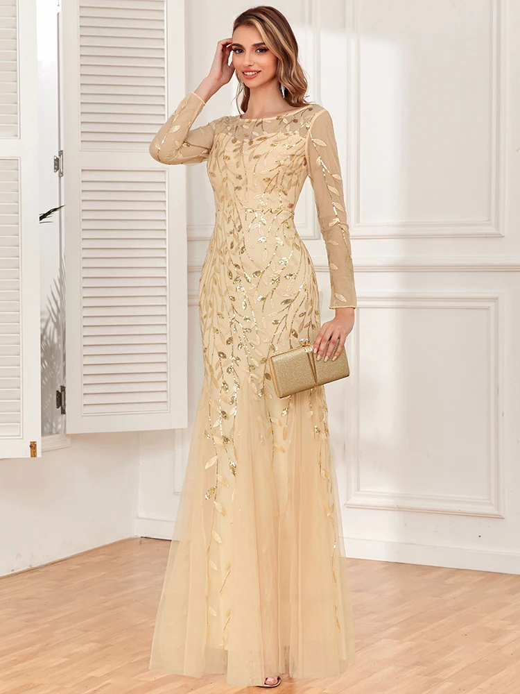 2024 heißer Verkauf Meerjungfrau Abendkleider Oansatz Volle Hülse Tüll Stickerei Lange Party Kleid Elegante Formale Kleid – Detail 14