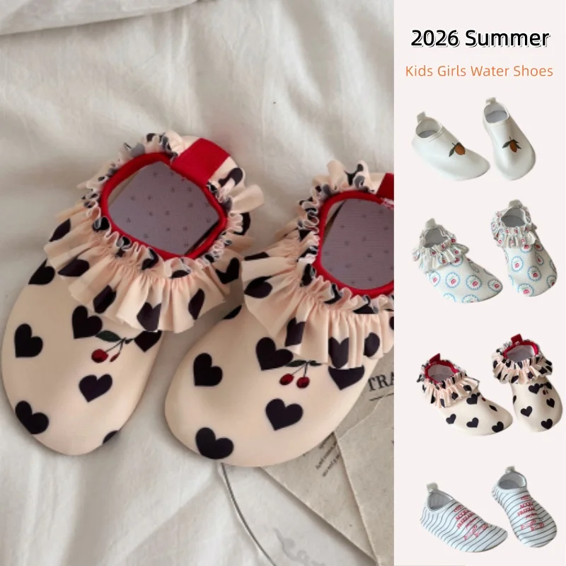 New Summer Kids Girls Water Shoes Cute Print Frill Trim Swim Socks Boys Girls Non Slip for Water Park Children Beach Shoes