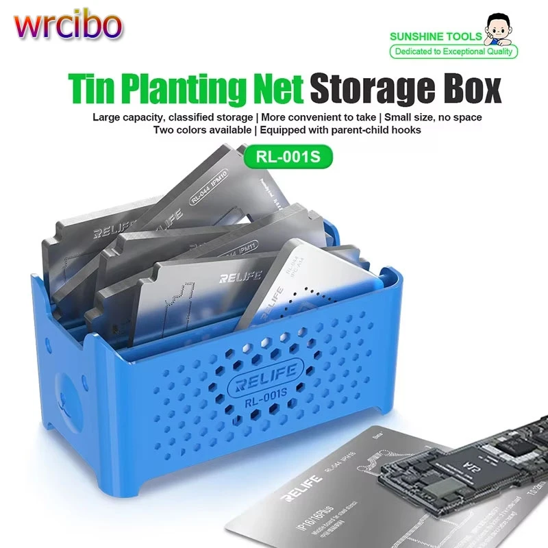 Relife RL-001S BGA Stencil Storage Box Mobile Phone Motherboard IC Chip Rework Tin Planting Steel Mesh Template Organizer Tool