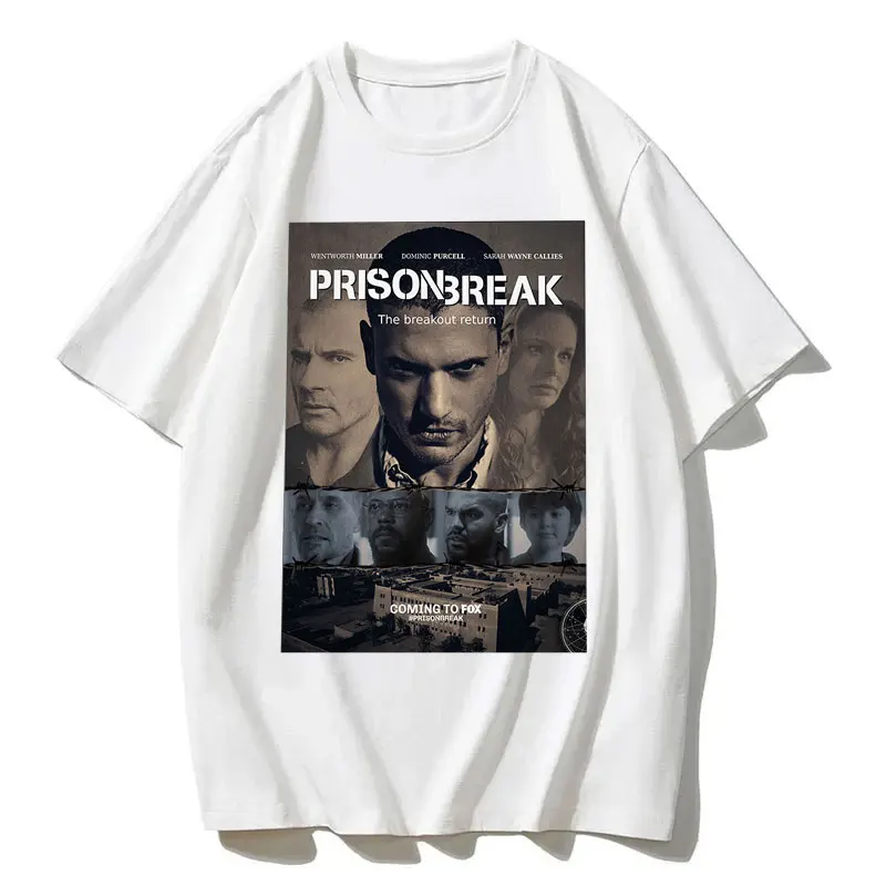 Men Vintage T Shirts Tv Series Prison Break Aesthetic Clothing Michael Scofield Y2k Shirt Streetwear Printed T-shirt Top Cotton