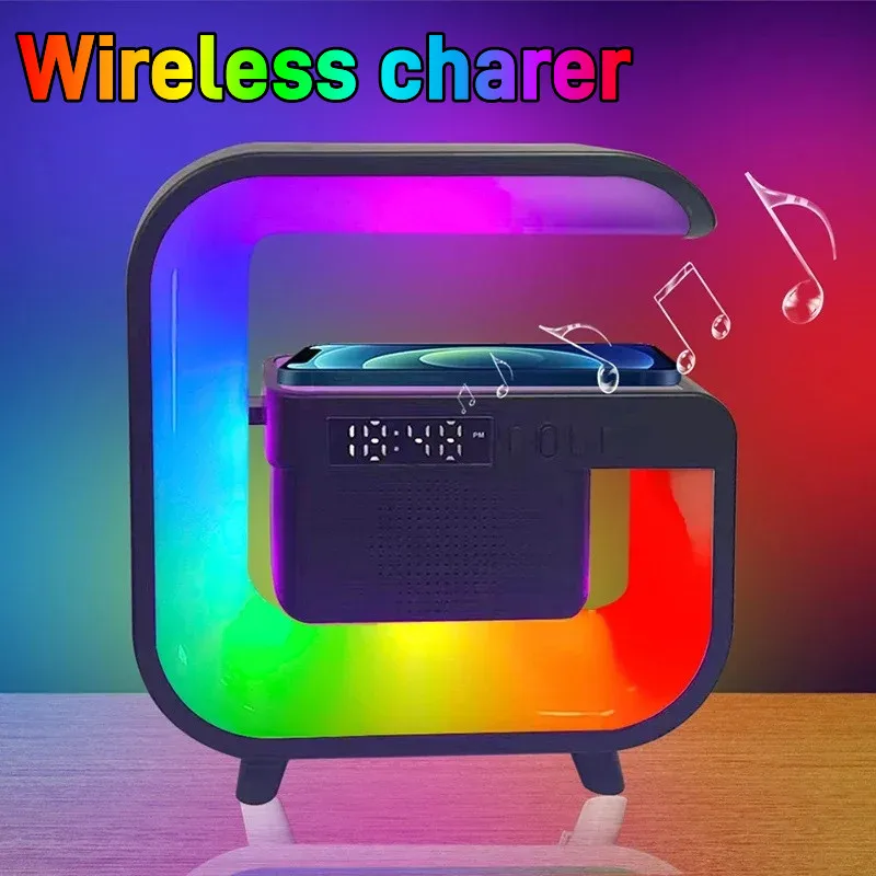 

Bluetooth 5.0 Speaker FM RGB Night Light Multifunction Wireless Charger Stand Fast Charging Station For Xiaomi Iphone Samsung