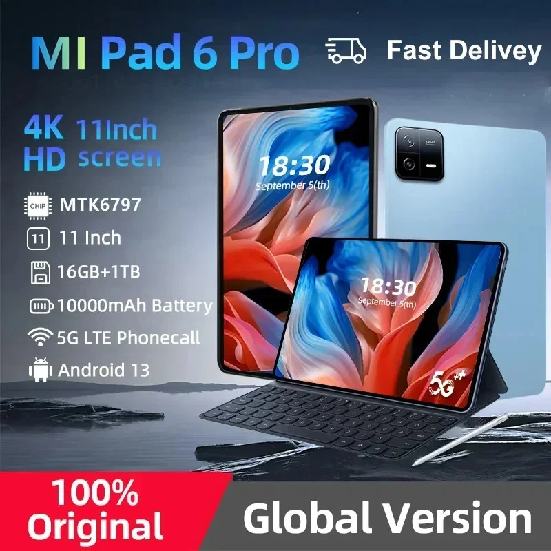 

2024 NEW Original Pad 6 PRO Tablet Android 13 16GB 1T 11 Inch 10000mAh 5G Dual SIM Phone Call GPS Bluetooth WiFi WPS Tablet