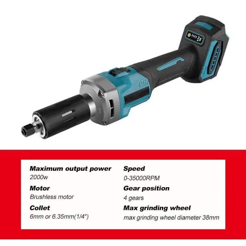 18V Cordless Die Grinder Brushless 6mm Electric Engraving Tool Variable Speed fit Makita 18v Battery(No Battery)