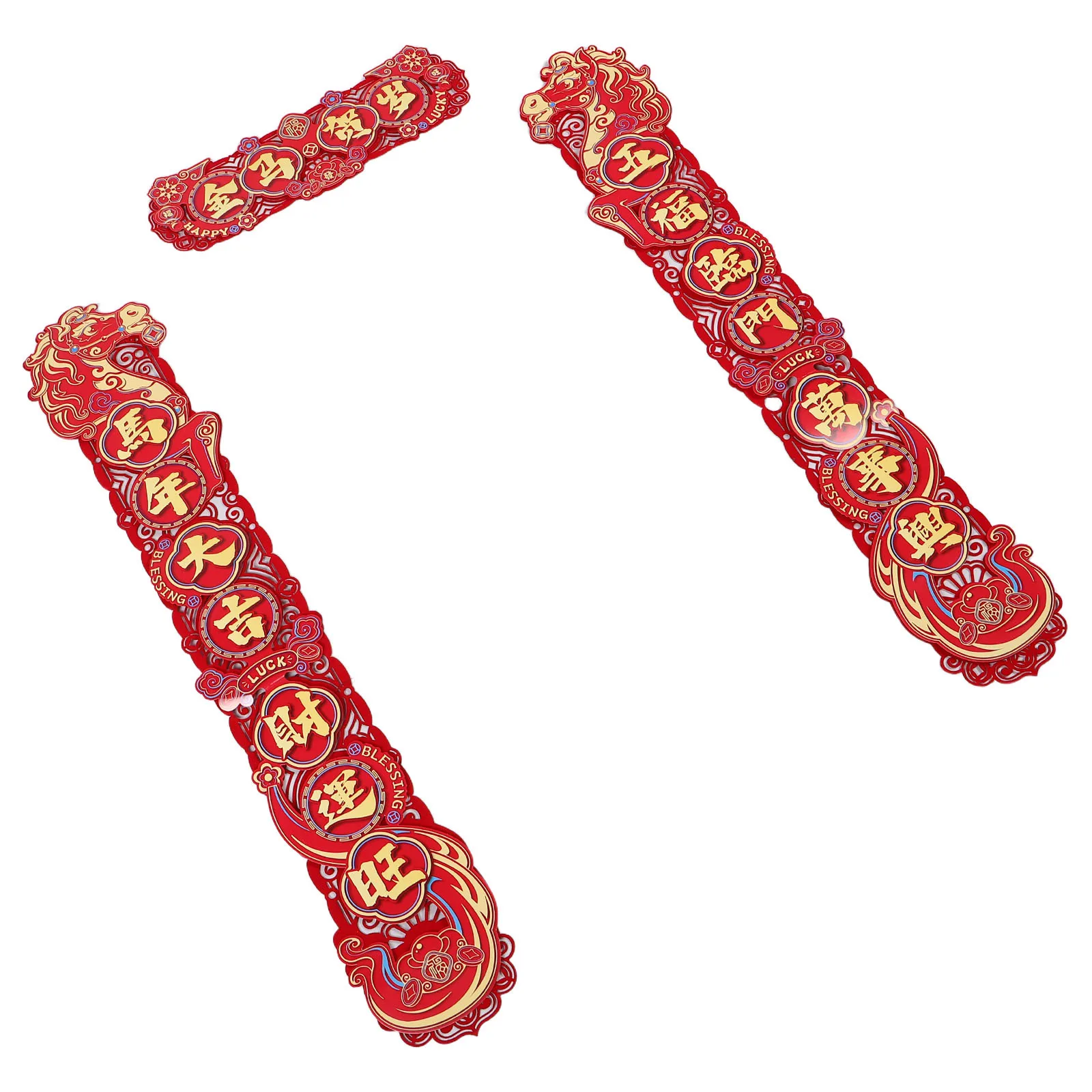 

3Pcs 2026 Year of The Horse Couplets Chinese New Year Door Chunlian Decorations Lunar Spring Festival Stickers