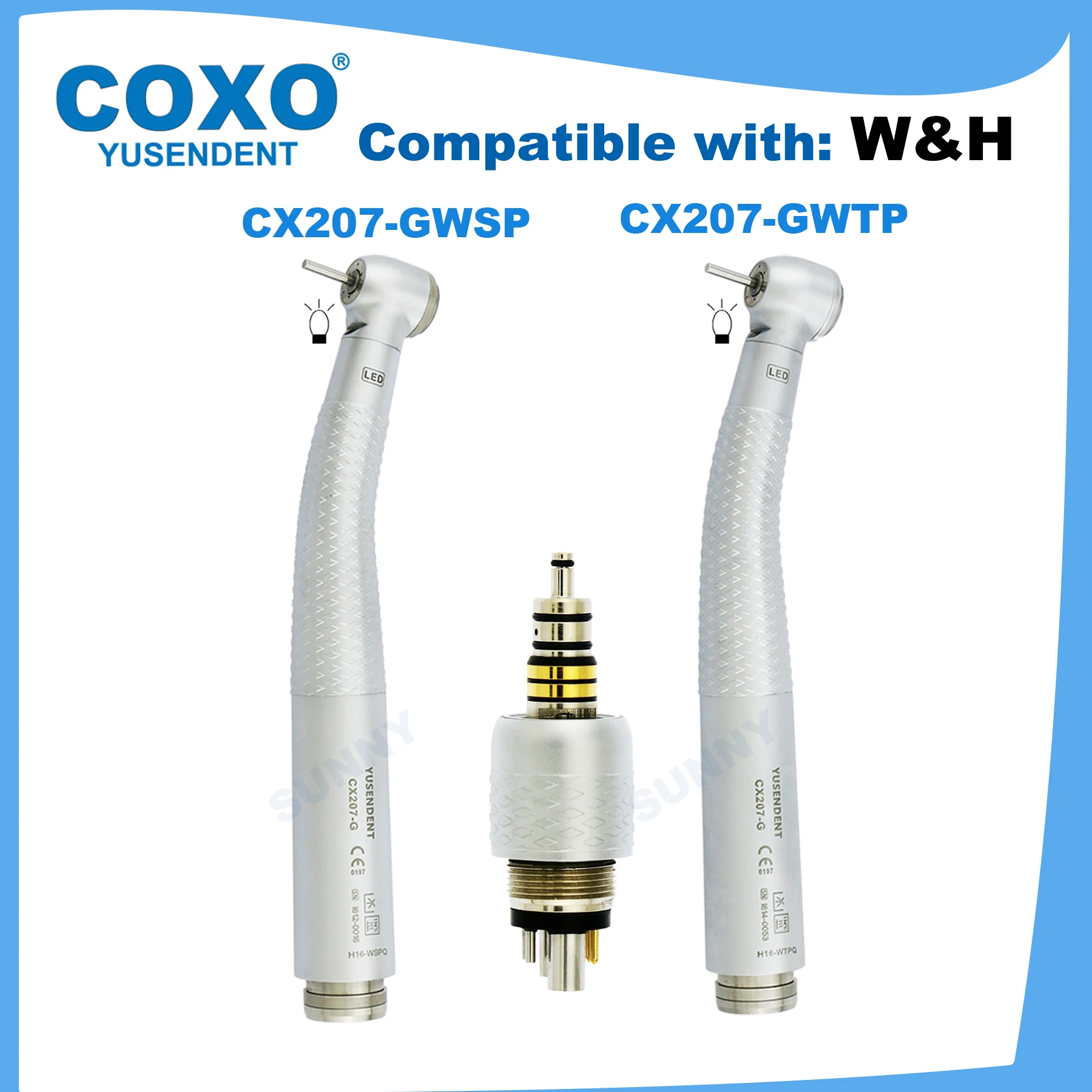 

COXO Dental Handpiece Fiber Optic High Speed Handpiece Air Rotor Standard/Torque Big Head LED Coupler 6 Pin Fit WH Turbines