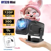 DITONG HY320 Mini Newly Native 720P Android 11 4K Projector 300ANSI Wifi6 BT5.0 Cinema Outdoor Portable 180° Rotable Projector